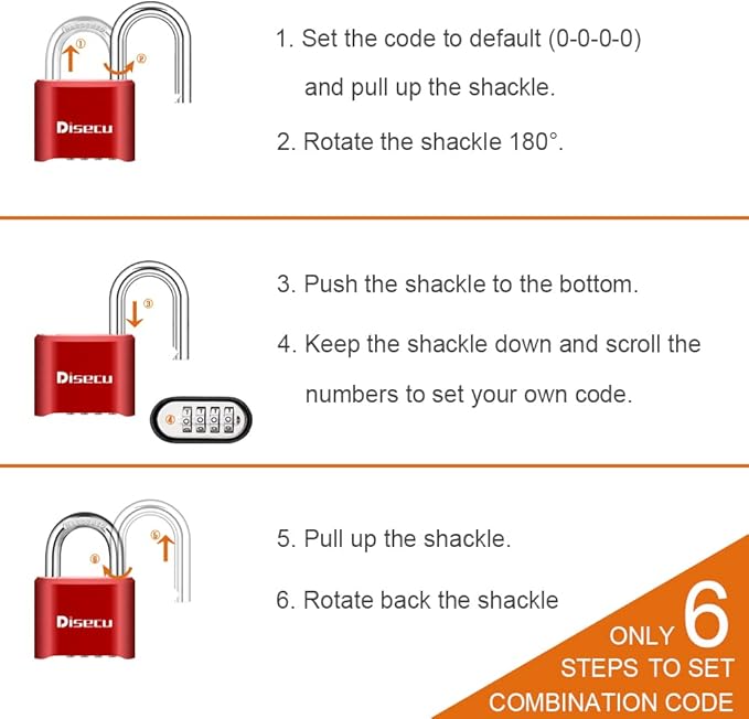 2 Pack disecu 4 Digit Combination Lock, Heavy Duty Outdoor Waterproof Padlock for School Gym Locker, Fence, Gate, Storage Unit, Toolbox (Red)