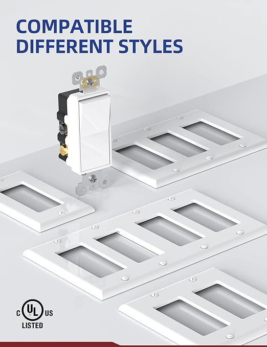 AIDA 50 Pack 4 Way Switch Decorative Light Switch, 15Amp, 120/277 Volt, 4 Way Decorative Light Rocker Switch Replacement, Self-Grounding, Residential and Commercial Grade, UL Listed