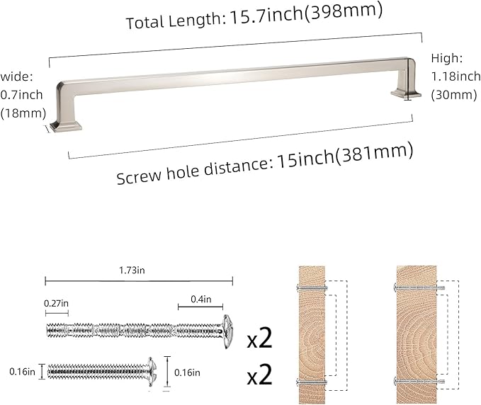 COTYKILEY 10 Pack 15 Inch(381mm) Brushed Satin Nickel Cabinet Handles Kitchen Cabinet Pulls Cabinet Door Handles Kitchen Cabinet Hardware Cupboard Drawer Pulls Dresser Handles