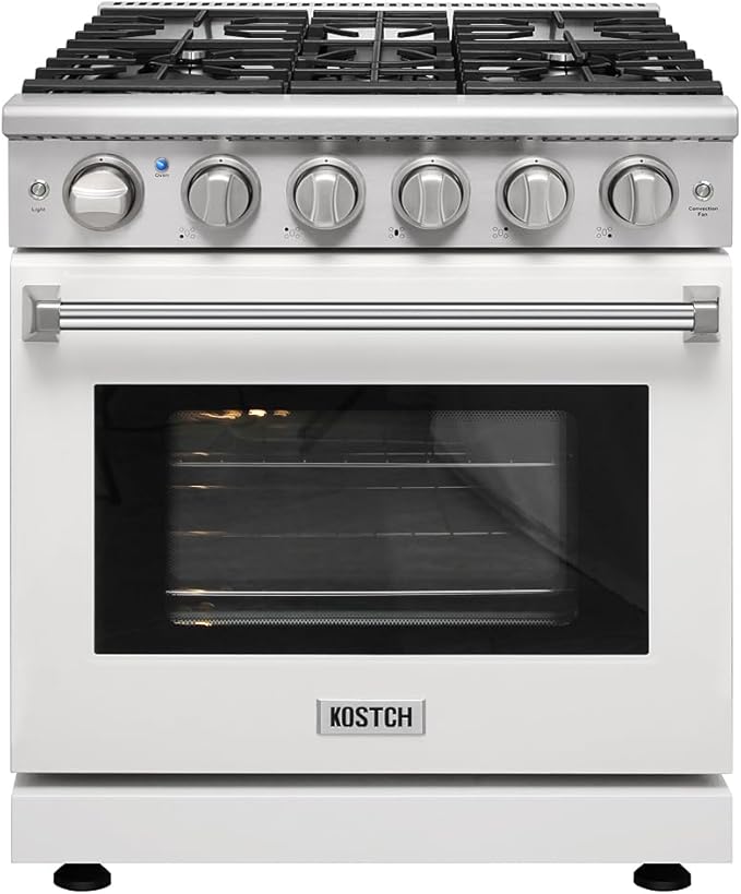 30 inch Professional Freestanding Pro-Style Natural Gas Range or Liquid Propane Gas Range with 5 Burners, 4.55 cu.ft. Oven Capacity, in Stainless Steel - KOS-30RG03M (White-01)