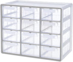 Blue Ginkgo Large 12-Drawer Cabinet – Stackable Clear Organizer for Hardware, Beads, Plastic Bricks, Office, and Craft Storage (Made in Korea, Gray)
