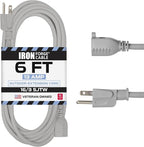 Iron Forge Cable Gray Outdoor Extension Cord 6 ft, 16/3 SJTW 6 Foot Grey 3 Prong Extension Cord Outdoor & Indoor, Weatherproof 13 Amp Heavy Duty Power Cable