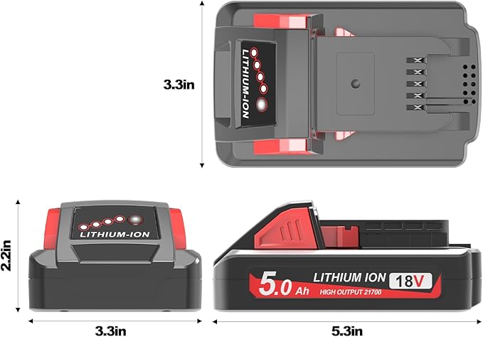 2 Packs 5.0Ah 18V Extended Capacity Battery Replacement for Milwaukee M18 Battery Lithium lon 48-11-1850,48-11-1852, Compatible with Milwaukee M18 Cordless Power Tools