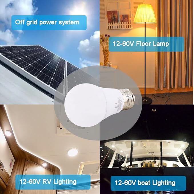 12V-60V LED Light Bulb E26 Regular Light Base,4000K Daylight, 12V AC DC Low Voltage 3W LED Equivalent 25W Lamp, Medium Screw Base, 12V 24V 32V 36V 48V 60V A15 Bulb, Not for 120V, 6 Pack