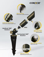 COLOER Mini Size Die-cast Brass Landscape SpotLights Outdoor, 12Volt AC/DC Low Voltage Landscape Lights Fixture,IP65 Waterproof Trees Directional Spot Up Light(104B, Bronze, 10-Pack with Bulb)