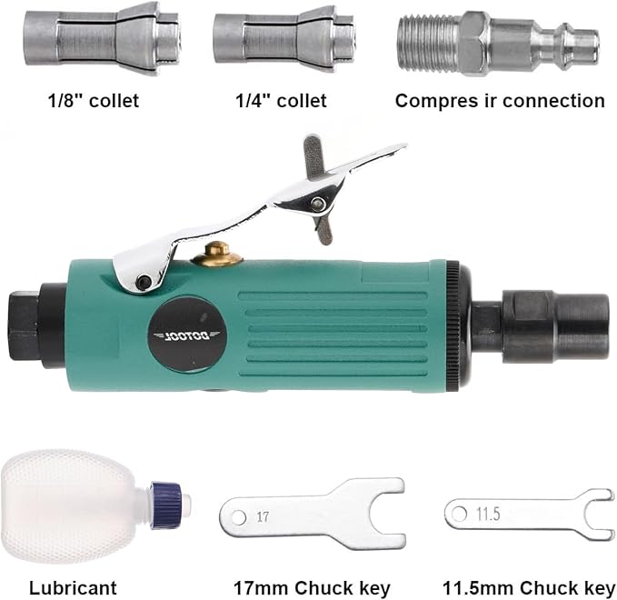 1/4" Air Die Grinder Kit Straight Pneumatic 22000 RPM Rear Exhaust Polisher with 1/4"(6MM) and 1/8"(3MM) Collets Mini and Compact Size, Polishing Tool