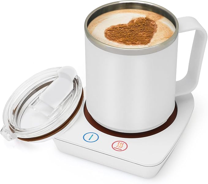 VOBAGA Coffee Warmer & Mug Warmer for Home Office Home Desk Use, Electric Cup Beverage Warmer with 3 Temperature Settings for Tea, Water, Cocoa with Auto Shut Off After 4 Hours (White Warmer Set)