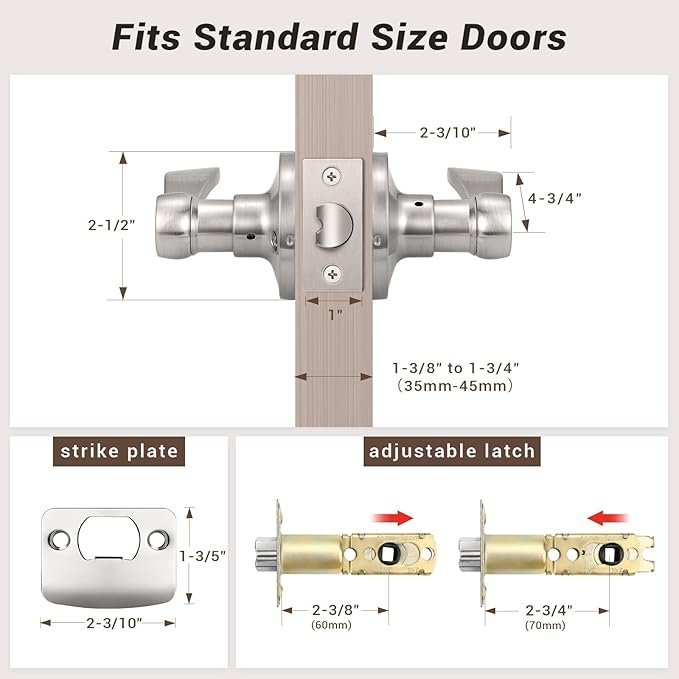 Knobonly 10 Pack Satin Nickel Pasage Door Levers Interior Door Handles for Hallyway andCloset Door Knobs Keyless Nickel Door Handles with Lock, Zinc Alloy Reversible for Right/Left