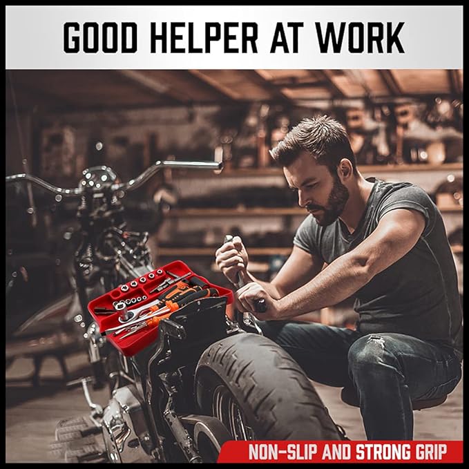 SEDY Premium Silicone Tool Tray, Automotive Non-Slip Flexible Silicone Tool Trays, Tool Organizer | 2 Piece Multi Purpose Mats with Magnetic Small parts Tray