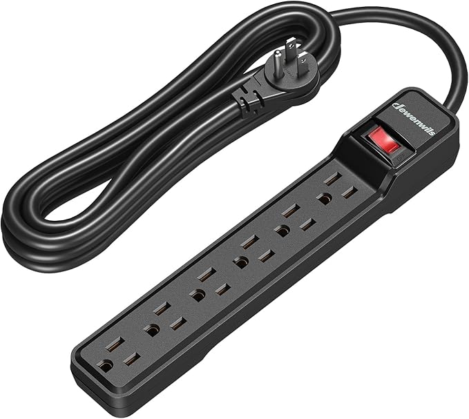 DEWENWILS 6-Outlet Power Strip Surge Protector, 15FT Long Extension Cord, Low Profile Flat Plug, 15 Amp Circuit Breaker, 500 Joules, Wall Mount, Black, UL Listed