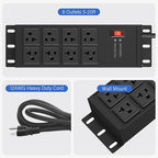 CCCEI 2PCS Heavy Duty Power Strip Surge Protector 20 AMP, 8 Outlets 12 Gauge Shop Garage Metal Multiple Outlets, 6 FT Extension Cord 5-15P Adapter High Amp 6-20R T-Slot 20a for Appliance Black.