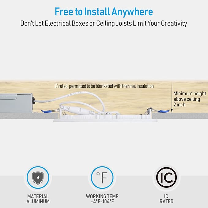 TORCHSTAR 12-Pack 6 Inch Ultra-Thin LED Recessed Lighting with J-Box, 2700K Soft White, 12W Dimmable 850lm Brightness LED Downlight, ETL & Energy Star Listed