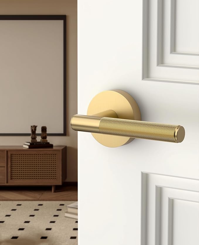 Asidrama 4 Pack Passage Champagne Bronze Door Handles, Door Lever with Door Knobs Indoor for Bedroom or Bathroom, Heavy Duty Door Handles Interior with Locks for Left Right Sided Doors