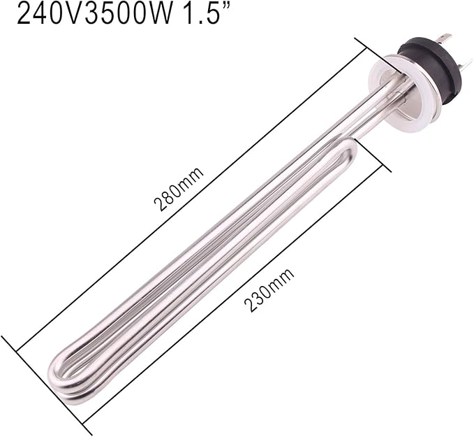 DERNORD 240V 3500W Tri-clamp Foldback Heating Element Stainless Steel Immersion Water Heater with 3-Wire Electrical Locking Plug (1.5 Inch Tri clamp)