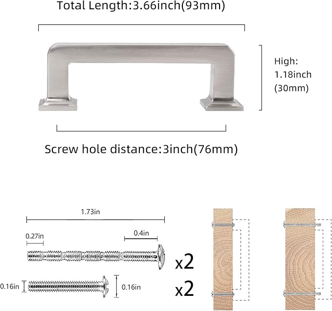 COTYKILEY 10 Pack 3 Inch(76mm) Brushed Satin Nickel Cabinet Handles Kitchen Cabinet Pulls Cabinet Door Handles Kitchen Cabinet Hardware Cupboard Drawer Pulls Dresser Handles