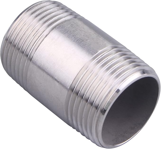 1" X 1" SUS304 Nipple Pipe Fitting - Stainless Steel Male NPT Threaded Long Coupling Fitting (pack of 2)