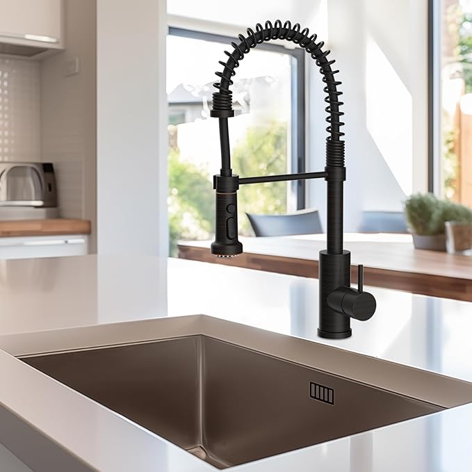 Hibbent Stainless Steels Pull Down Kitchen Faucet Head Replacement, 3 Function Sink Sprayer Head with 15 Adapters, Compatible with Moen, American Standard, Delta, Kohler Faucets, Oil-Rubbed Bronze