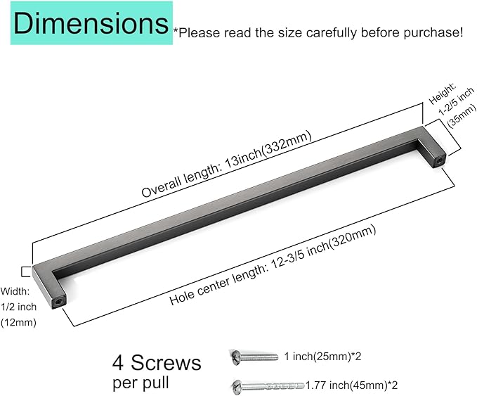 10 Pack Long Cabinet Pulls 12 3/5 Inch Hole Center Ancient Grey Drawer Pulls Square Stainless Steel Kitchen Handles for Cabinets Grey Cupboard Handles Modern Bathroom Cabinet Hardware