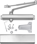 CLG HARDWARE Heavy Duty Commercial Door Closer DC8016 - Slim Line - Surface Mounted, Grade 1- ADA & UL 3 Hour Fire Rated, Adjustable Size 1-6 for Entrances & Aluminum Storefronts - US26D Aluminum