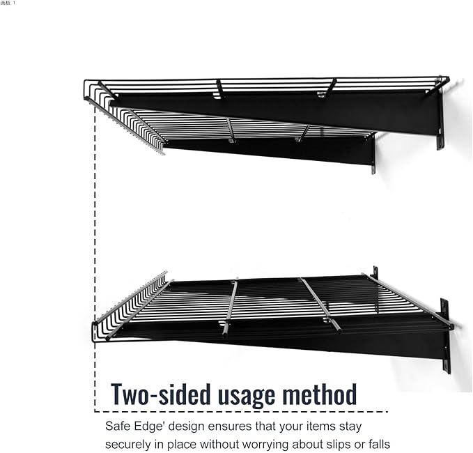 2 Pack Garage Wall Mounted Shelf, 23.6" x 11.4" Heavy Duty Wall Storage Shelves for Garage, Workshop, Laundry Room and Kitchen, Max Load 50 lbs (Black,2 Pack)