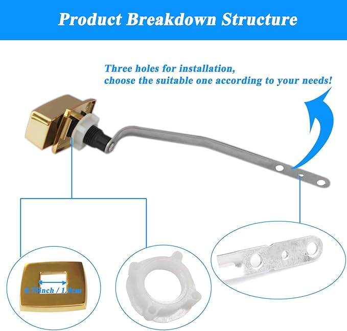 Toilet Flush Handle Replacement, Side Mount Toilet Tank Lever Compatible with Kohler 85114-CP Trip Lever Kit, Polished Golden