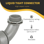 Conduit Connectors, 1-1/2 Inch Liquid Tight Connector NPT Non-Metallic for PVC Electrical Flexible Conduit Fittings, 90 Degree, UL Listed for Home Outdoor Tubes Tools, Grey (5-Pack)