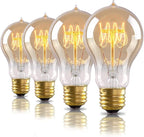 4-Pack Edison Light Bulb, 60 Watts, A19 Vintage Incandescent Light Bulbs, Dimmable Old Fashioned E26 Incandescent Light Bulbs, 240 Lumens, 2100K Warm White, Amber Glass