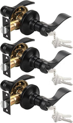 Knobonly 3 Pack Keyed Bathroom/Bedroom Door Lock, Matte Black Front Door Handle, Exterior Door Handle, Different Key for Each Pack, Zinc Alloy