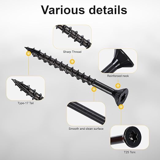 Deck Screws #8X2’’, T25 Star Torx Drive Flat Head Wood Screws, Black, 5lb