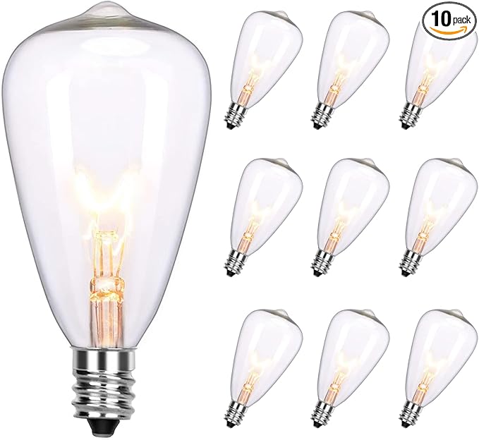 ST38 Edison Replacement Light Bulbs, 7W Clear Glass String Lights for Outdoor Patio Garden Wedding Decor, C7/E12 Screw Base, 10 Pack