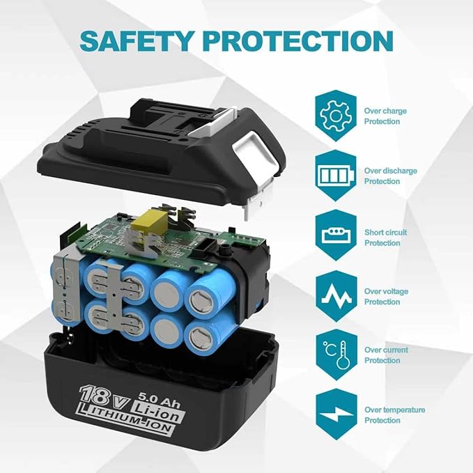 2 Packs 5.0Ah 18V Battery Replacement for Makita 18V Battery BL1850B BL1840B 1860B BL1830B BL1815B Compatible with Makita 18 Volt Cordless Power Tool and Charger