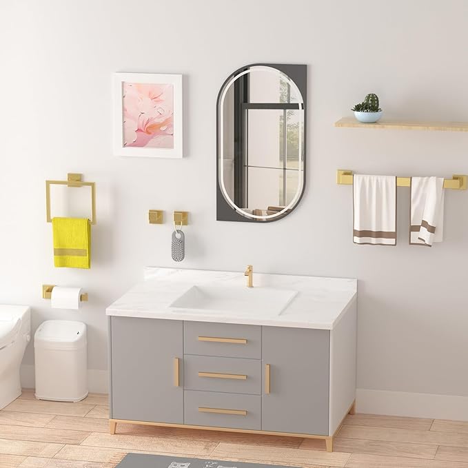 Bathroom Accessory Towel Bar Set: 10 Pieces Gold Square Bathroom Hardware SUS304 Stainless Steel - 24 Inch Wall Mounted Towel Rack&Toilet Paper Holder&Towel Ring and Towel Hook