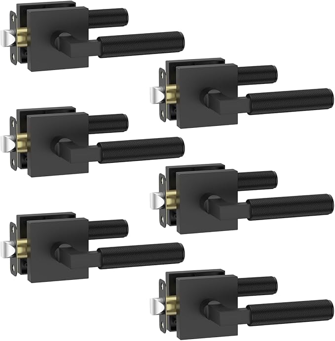 Asidrama 6 Pack Black Passage Door Handles, Door Lever with Door Knobs Indoor for Bedroom or Bathroom, Heavy Duty Door Handles Interior with Locks for Left Right Sided Doors
