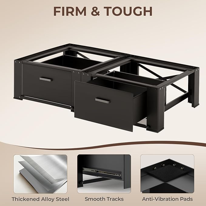 28" Washer and Dryer Pedestals with Drawer- Laundry Pedestal Stand for Washer and Dryer – Set of 2,Alloy Steel Washing Machine Stand Raiser, washer dryer pedestal 14.3'' Height Black