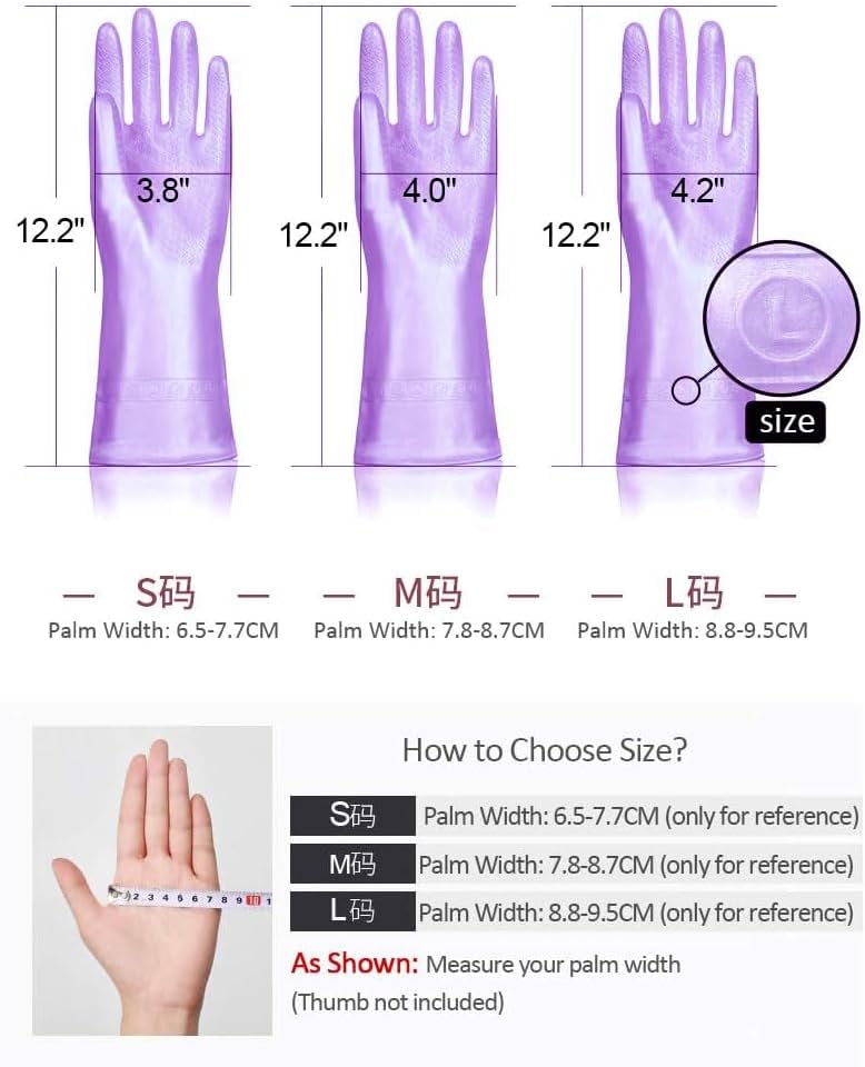 Alimat PluS 4PCS Reusable Cleaning Gloves Latex Free, Dishwashing Gloves with Cotton Flock Liner and Embossed Palm, Waterproof Household Rubber Gloves for Laundry, Gardening(Medium, Blue+Purple)