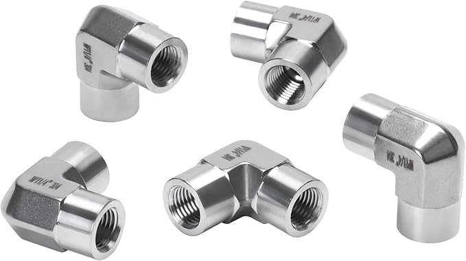 90 Degree Street Elbow - 1/4" NPT Female to 1/4" NPT Female Stainless Steel 304 Heavy Duty Forged Barstock Street Elbow Adapter Pipe Fitting (pack of 5)