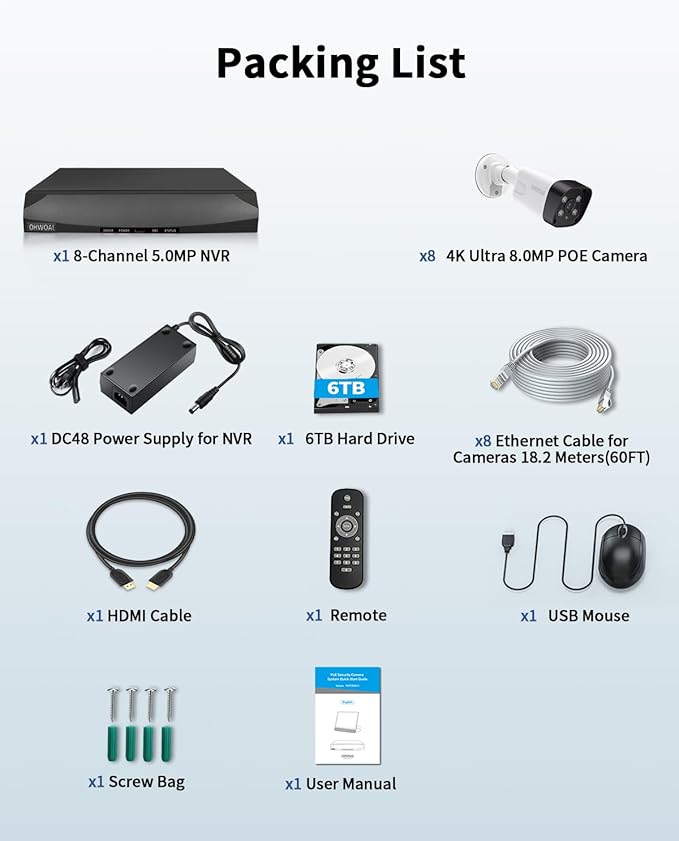 《130°Wide Angle & 2-Way Audio》Outdoor Security Camera System, IP Wired Cameras, 4K Video Surveillance for Home, Surveillance DVR Kits