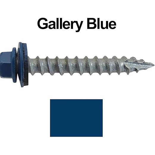 #14 Metal ROOFING SCREWS:(250) Screws x 1-1/2" GALLERY BLUE Hex Head Sheet Metal Roof Screw. Self starting/tapping metal to woodsheet metal siding screws. EPDM washer. for corrugated roofing