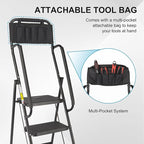 Valeo 4 Step Ladder with Handrails,500 Lbs Capacity,Folding Step Stool Ladder with Attachable Tool Bag,Lightweight & Storage Step Ladder 4 Step Folding,Multi-use for Home,Kitchen,Office,Black