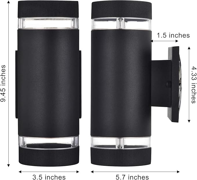 Outdoor Wall Sconce Exterior Lighting Fixture - ETL Listed,Aluminum Waterproof Wall Mount Cylinder Design - Up Down Light Fixture for Porch, Garage and Patio