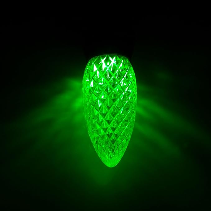 Meconard C9 Led Replacement Christmas Light Bulbs, C9 Shatterproof Led Bulbs for Christmas Indoor Outdoor String Lights, E17 Intermediate Base, Commercial Grade Holiday Bulbs, Green, 25Pack