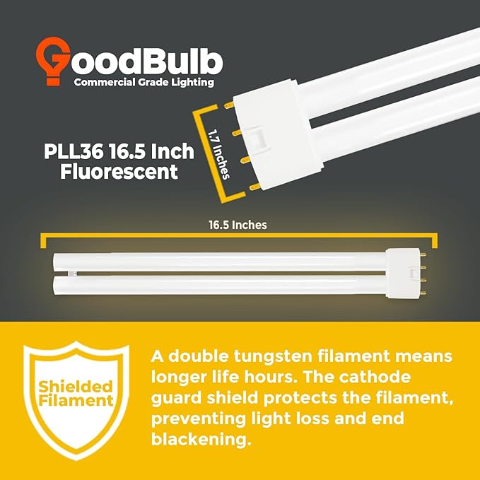 GoodBulb PLL36/827 | 36W 16.5" Twin Tube Compact Fluorescent Light Bulb | 4-pin 2G11 Base 2700K Soft White 2400 Lumen | 36000 Hour Long Life Biax | Pack of 10