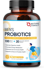 NATURE TARGET Probiotics for Men Digestive Health with Enzymes & Prebiotics, 100 Billion CFUs, Men's Probiotics with Saw Palmetto & Cranberry for Prostate & Urinary Tract Health, 90 Veggie Capsules
