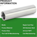 TAISHER 2PCS Stainless Steel Pipe Fittings, 3/4" NPT x 3/4" NPT Female Threaded, 4" Length Nipple Cast Pipe