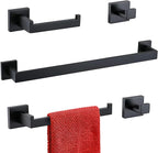 TURS Black Bathroom Towel Bar Set Square 5 Pieces Bathroom Hardware Set Matte Black Towel Holder Set Wall Mounted,SUS304 Stainless Steel, 23.6 Inch