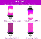 Flame Light Bulbs, 4 Modes LED Flame Effect Light Bulb, E26 Base Flickering Light Bulb with Gravity Sensor,Flickering Light Bulbs Halloween Home Party (Purple-2 Pack)