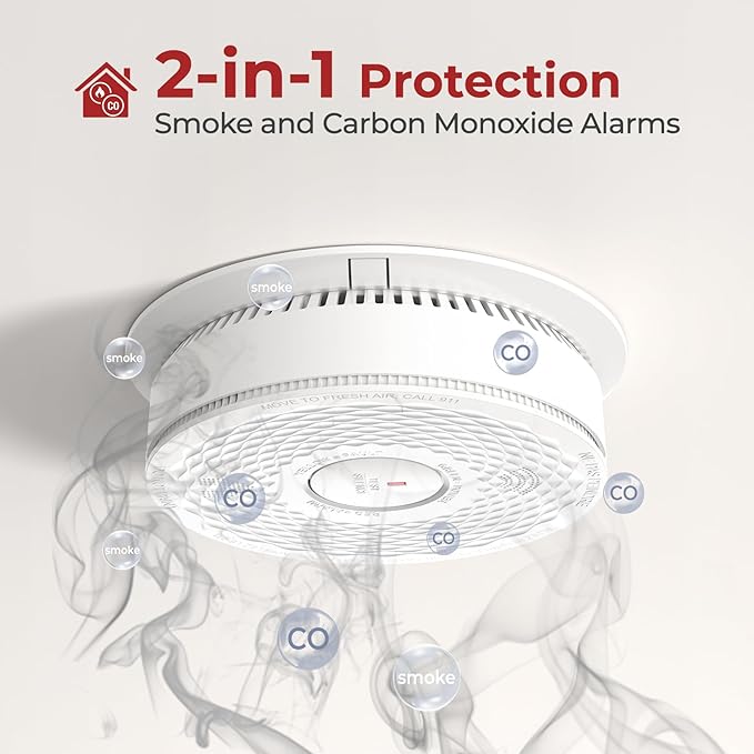 Hardwired Interconnected Smoke and Carbon Monoxide Detector Combo, 2 in 1 Smoke and CO Detector with Replaceable Batteries Back Up, AC Smoke and CO Alarm, Voice Alert, Self-Check, 3 Pack