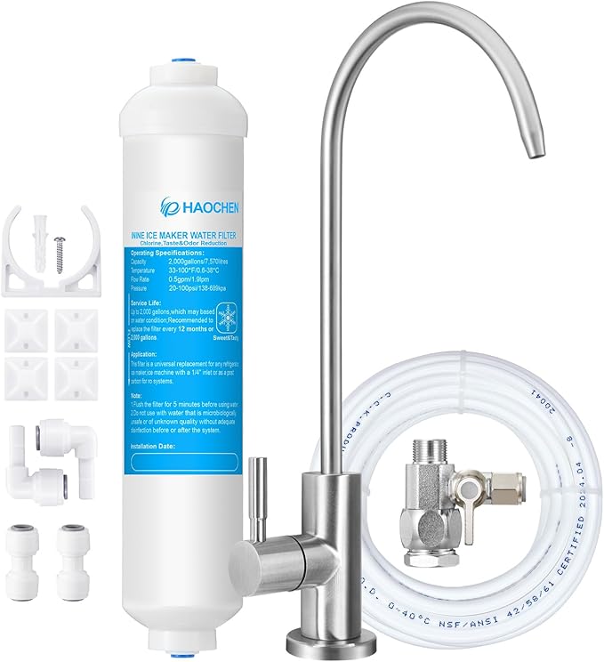 Under Sink Water Filter - Water Filter with Faucet and Feed Valve for Home Bar and Washbasin,Reduce Chlorine,Bad Taste&Odor,A Perfect Choice for Countertop Ice Maker,Coffee Maker and Skin Care