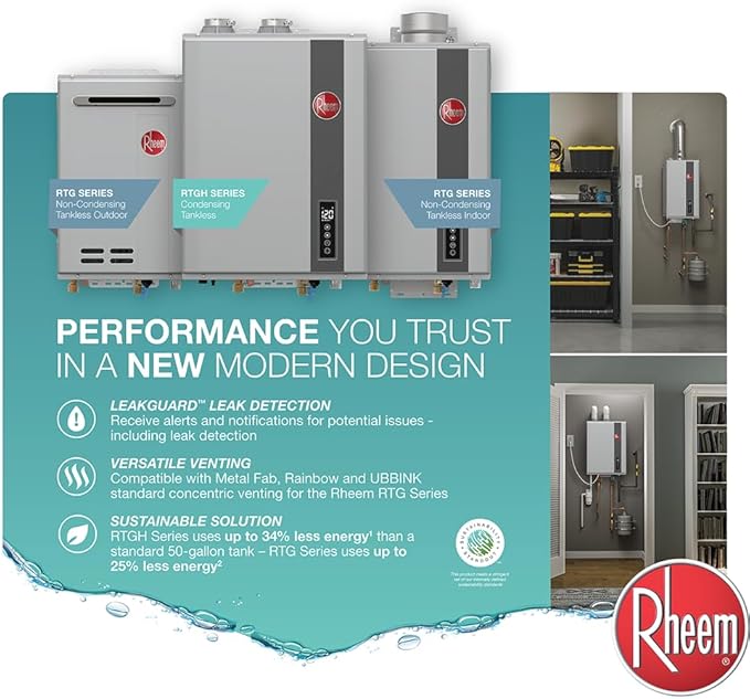 Rheem RTG-84DVLP-3 High Efficiency Non-Condensing Indoor Tankless Liquid Propane Water Heater, 8.4 GPM
