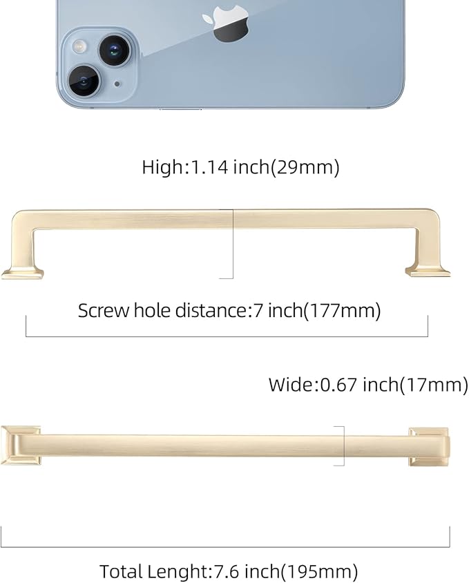 COTYKILEY 10 Pack 7 Inch(177mm) Brushed Brass Kitchen Cabinet Handles Gold Cabinet Pulls Cabinet Door Handles Kitchen Cabinet Hardware Cupboard Drawer Pulls Dresser Handles